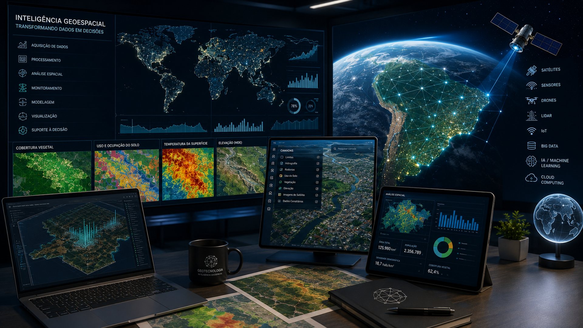 Inteligência geoespacial Hematita Geotecnologia — satélites, sensores e análise de dados territoriais